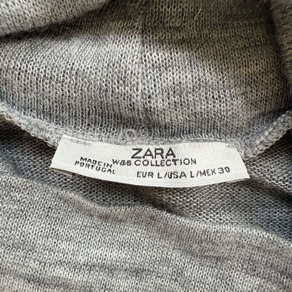 Zara W&B Floral Chiffon Sheer Front Gray Fine Knit Roll Neck Turtleneck Top L - Picture 6 of 10